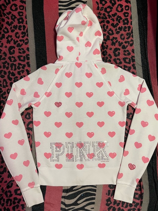 PINK Victoria's Secret Jackets & Blazers - Vintage PINK Victoria's Secret 2007 white and pink heart rhinestone zipup jacket